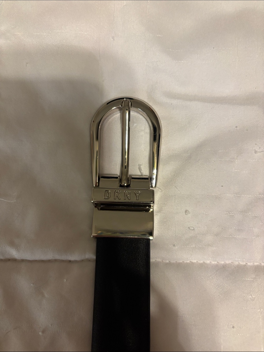DKNY Black Leather Belt with Shiny Silver Buckle